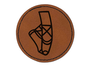 Ballet Ballerina Slippers Round Iron-On Engraved Faux Leather Patch Applique - 2.5"