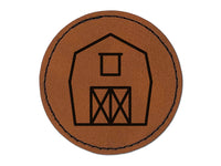 Barn Doodle Round Iron-On Engraved Faux Leather Patch Applique - 2.5"
