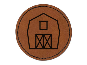 Barn Doodle Round Iron-On Engraved Faux Leather Patch Applique - 2.5"
