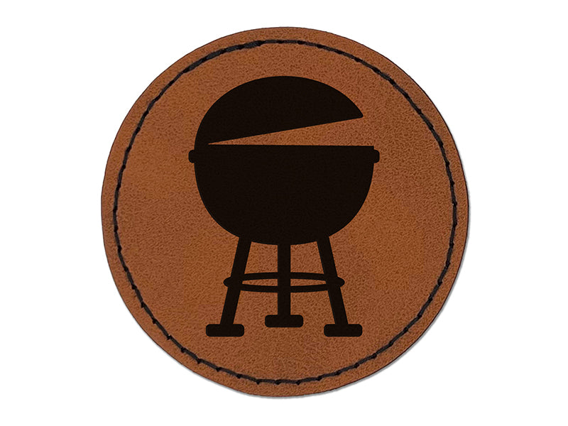 BBQ Barbecue Grill Round Iron-On Engraved Faux Leather Patch Applique - 2.5"