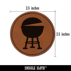 BBQ Barbecue Grill Round Iron-On Engraved Faux Leather Patch Applique - 2.5"