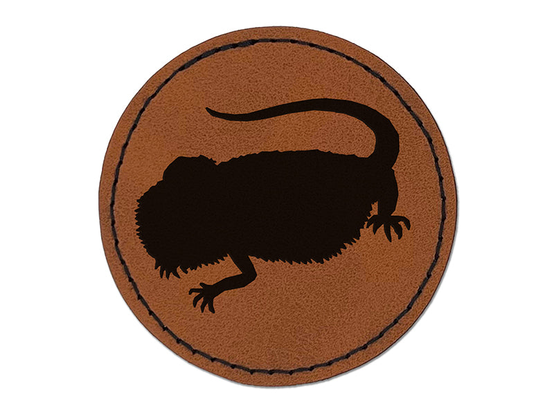 Bearded Dragon Solid Round Iron-On Engraved Faux Leather Patch Applique - 2.5"