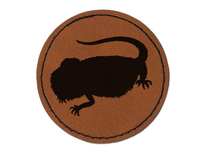 Bearded Dragon Solid Round Iron-On Engraved Faux Leather Patch Applique - 2.5"