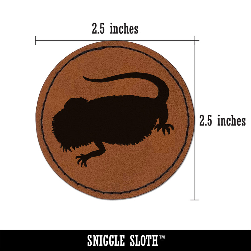 Bearded Dragon Solid Round Iron-On Engraved Faux Leather Patch Applique - 2.5"