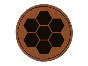 Bee Honeycomb Solid Round Iron-On Engraved Faux Leather Patch Applique - 2.5"