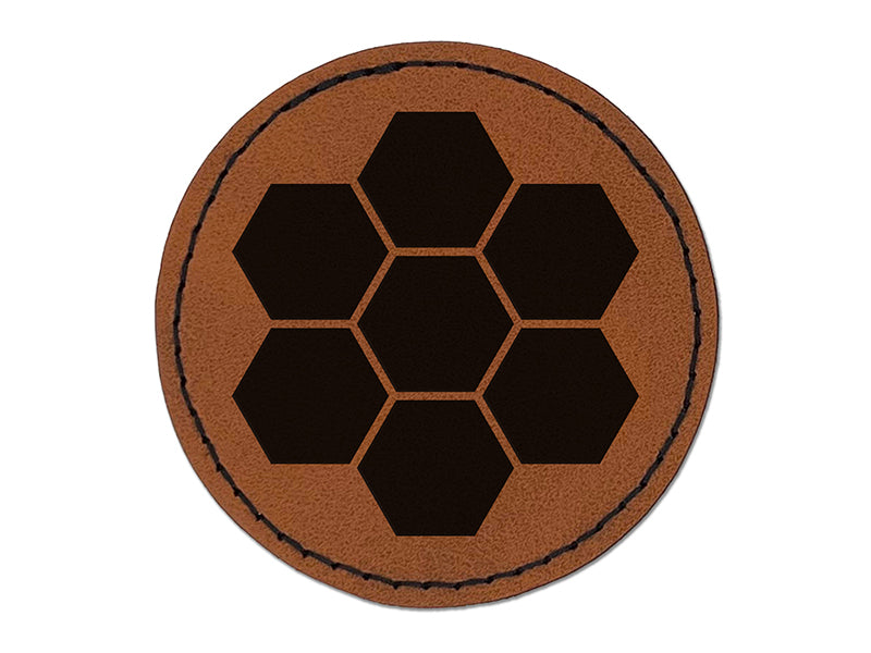 Bee Honeycomb Solid Round Iron-On Engraved Faux Leather Patch Applique - 2.5"