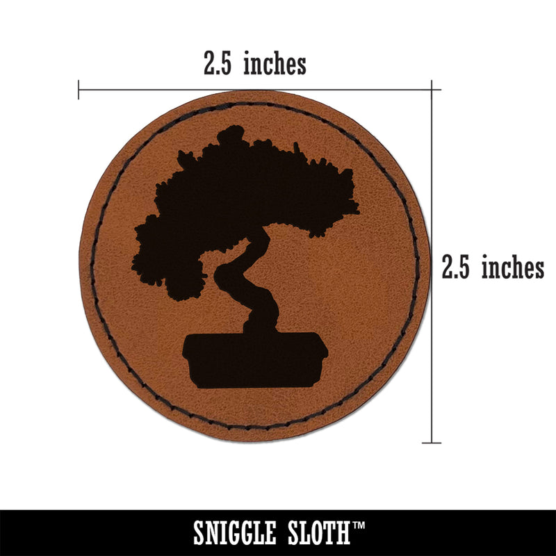 Bonsai Tree Solid Round Iron-On Engraved Faux Leather Patch Applique - 2.5"