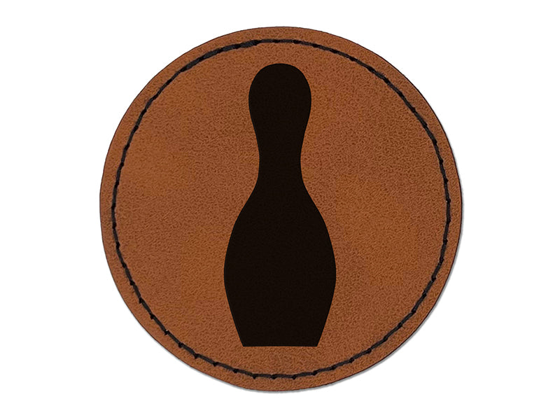 Bowling Pin Solid Round Iron-On Engraved Faux Leather Patch Applique - 2.5"