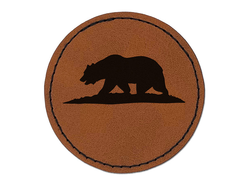 California Flag Bear Solid Round Iron-On Engraved Faux Leather Patch Applique - 2.5"