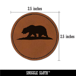 California Flag Bear Solid Round Iron-On Engraved Faux Leather Patch Applique - 2.5"