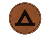 Camping Symbol Round Iron-On Engraved Faux Leather Patch Applique - 2.5"