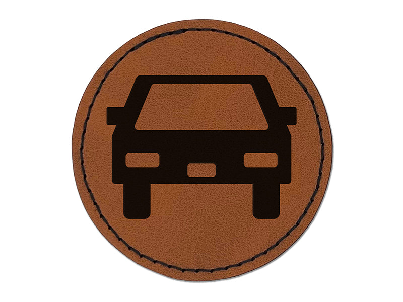 Car Automobile Driving Symbol Round Iron-On Engraved Faux Leather Patch Applique - 2.5"