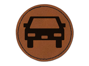 Car Automobile Driving Symbol Round Iron-On Engraved Faux Leather Patch Applique - 2.5"