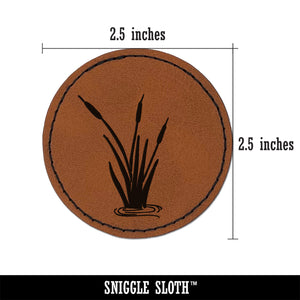 Cattails in Water Round Iron-On Engraved Faux Leather Patch Applique - 2.5"