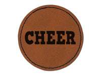 Cheer Cheerleading Fun Text Round Iron-On Engraved Faux Leather Patch Applique - 2.5"