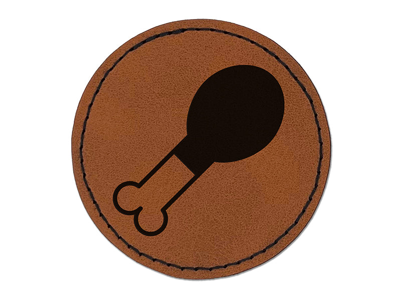 Chicken Leg Round Iron-On Engraved Faux Leather Patch Applique - 2.5"