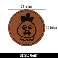 Chicken Rooster Face Doodle Round Iron-On Engraved Faux Leather Patch Applique - 2.5"