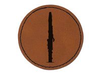 Clarinet Music Instrument Silhouette Round Iron-On Engraved Faux Leather Patch Applique - 2.5"