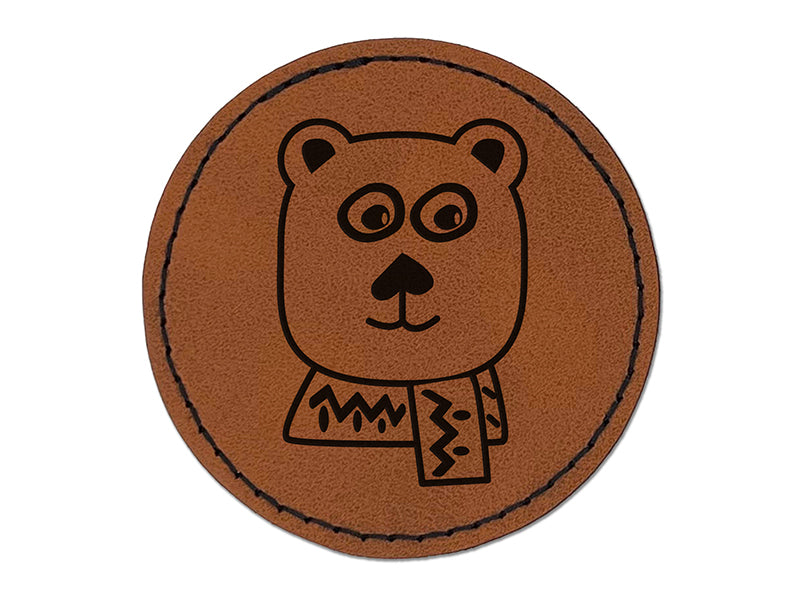 Cozy Polar Bear Round Iron-On Engraved Faux Leather Patch Applique - 2.5"