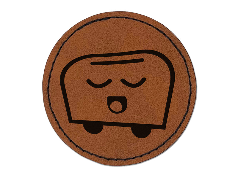 Cute Kawaii Toaster Round Iron-On Engraved Faux Leather Patch Applique - 2.5"