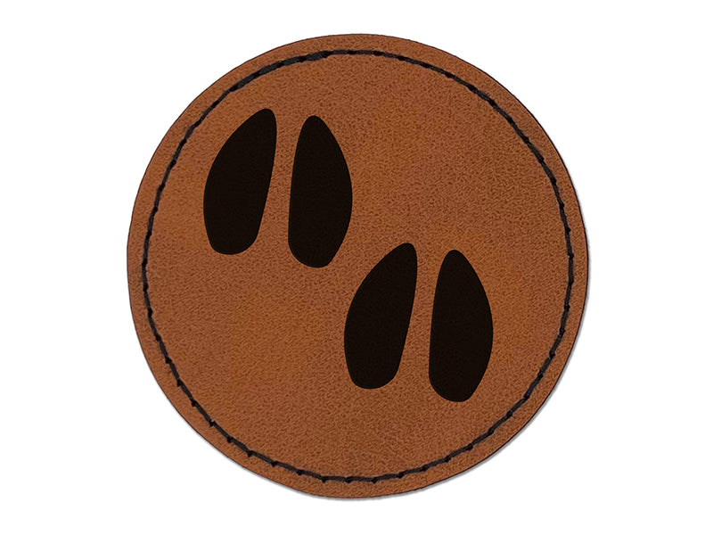 Deer Tracks Footprints Round Iron-On Engraved Faux Leather Patch Applique - 2.5"