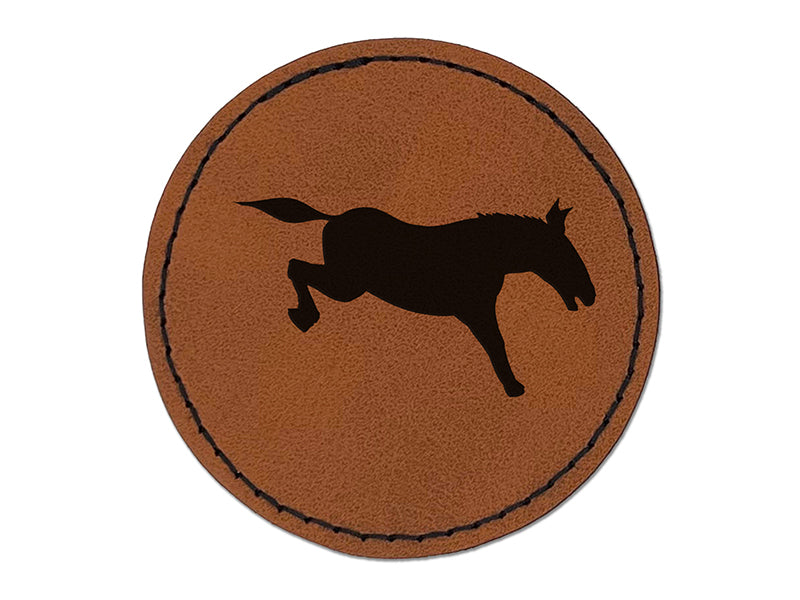 Donkey Kicking Solid Round Iron-On Engraved Faux Leather Patch Applique - 2.5"