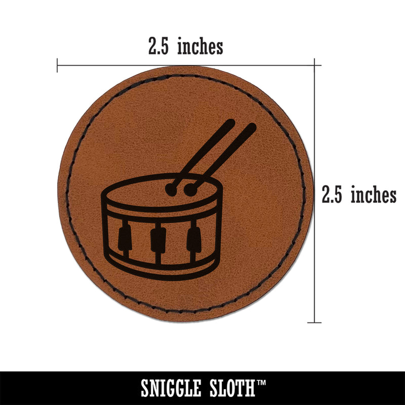 Drum with Sticks Music Instrument Doodle Round Iron-On Engraved Faux Leather Patch Applique - 2.5"
