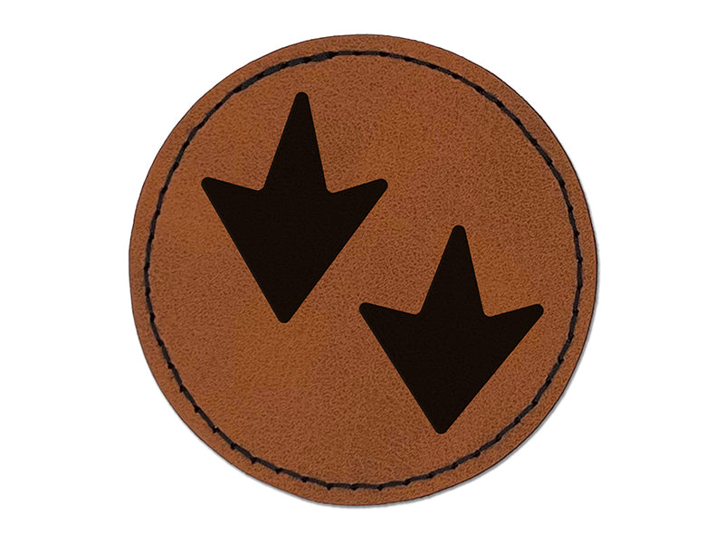 Duck Goose Footprint Track Round Iron-On Engraved Faux Leather Patch Applique - 2.5"