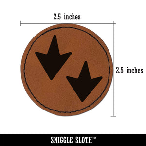 Duck Goose Footprint Track Round Iron-On Engraved Faux Leather Patch Applique - 2.5"