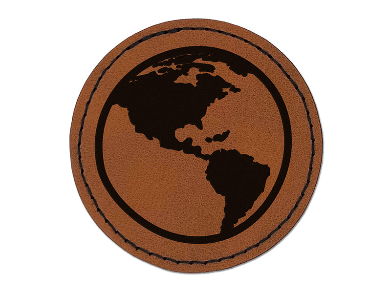 Earth Globe Travel Doodle Round Iron-On Engraved Faux Leather Patch Applique - 2.5"