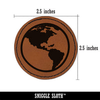 Earth Globe Travel Doodle Round Iron-On Engraved Faux Leather Patch Applique - 2.5"