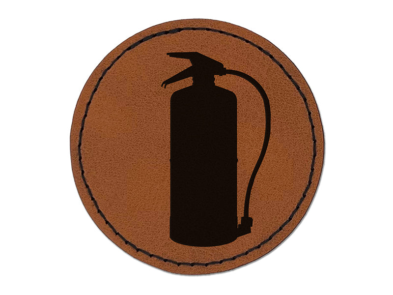 Fire Extinguisher Solid Round Iron-On Engraved Faux Leather Patch Applique - 2.5"