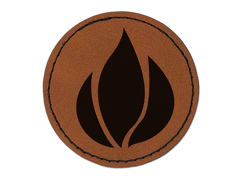 Fire Symbol Round Iron-On Engraved Faux Leather Patch Applique - 2.5"