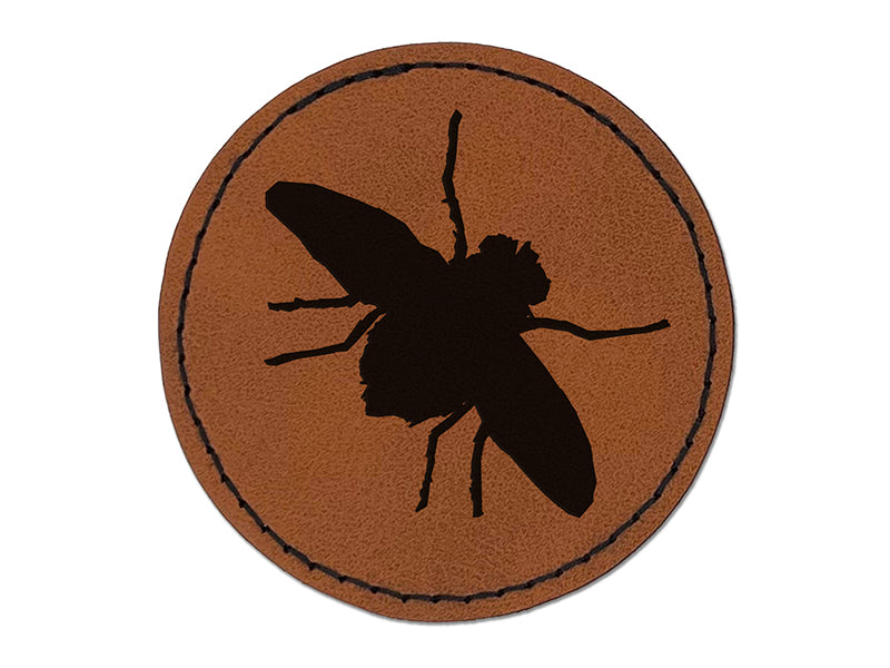 Fly Insect Sketch Round Iron-On Engraved Faux Leather Patch Applique - 2.5"