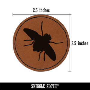 Fly Insect Sketch Round Iron-On Engraved Faux Leather Patch Applique - 2.5"