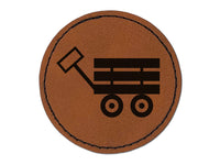 Fun Wagon Round Iron-On Engraved Faux Leather Patch Applique - 2.5"