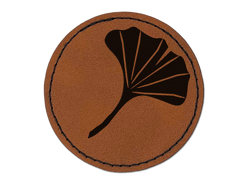 Ginkgo Leaf Round Iron-On Engraved Faux Leather Patch Applique - 2.5"