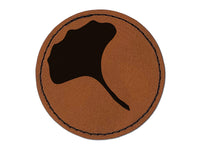 Ginkgo Leaf Solid Round Iron-On Engraved Faux Leather Patch Applique - 2.5"
