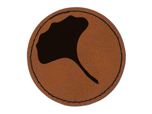 Ginkgo Leaf Solid Round Iron-On Engraved Faux Leather Patch Applique - 2.5"