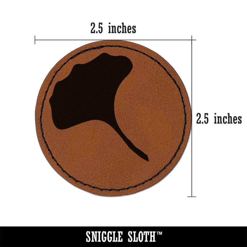 Ginkgo Leaf Solid Round Iron-On Engraved Faux Leather Patch Applique - 2.5"
