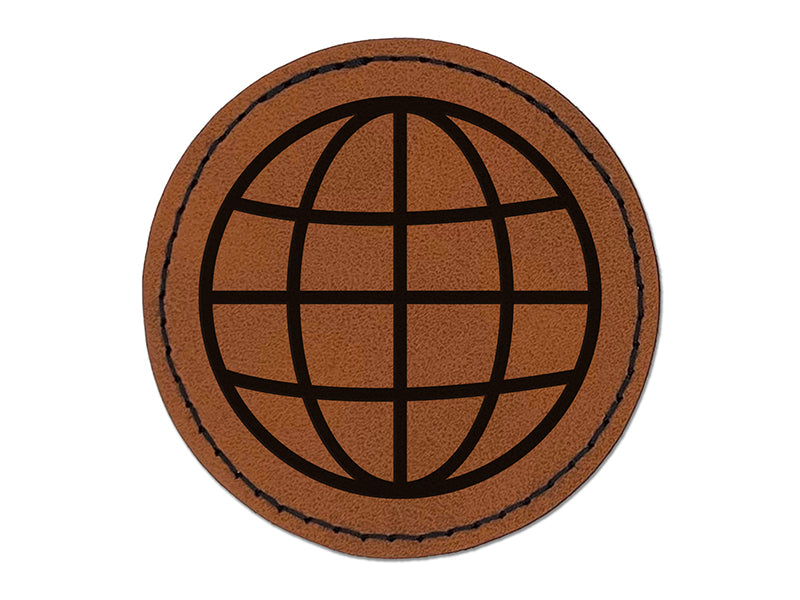 Globe Planet Earth Symbol Round Iron-On Engraved Faux Leather Patch Applique - 2.5"