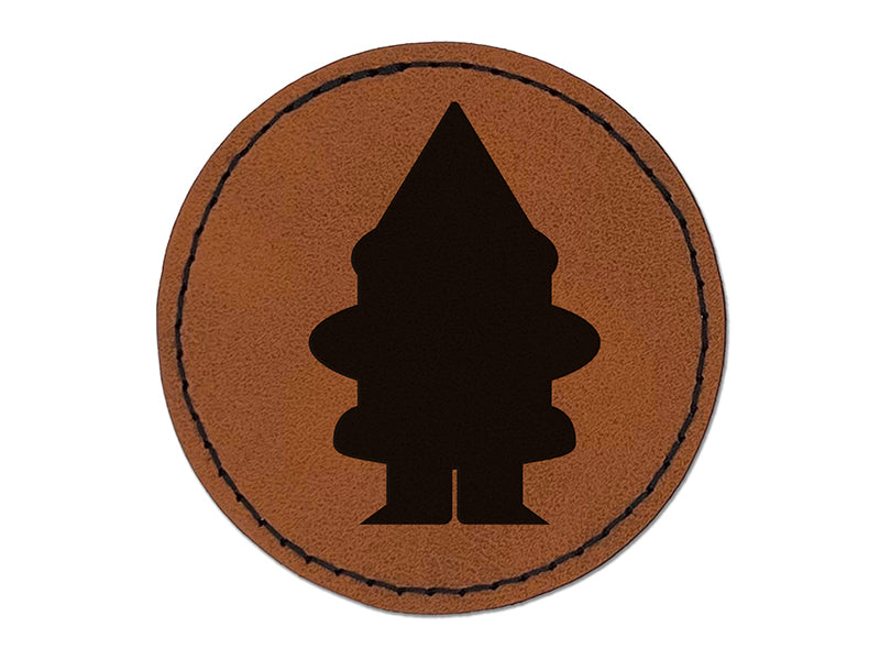 Gnome Solid Round Iron-On Engraved Faux Leather Patch Applique - 2.5"