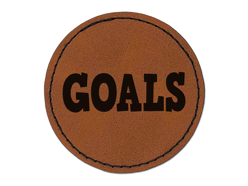 Goals Bold Text Round Iron-On Engraved Faux Leather Patch Applique - 2.5"