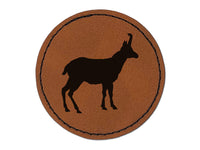 Goat Right Facing Solid Round Iron-On Engraved Faux Leather Patch Applique - 2.5"