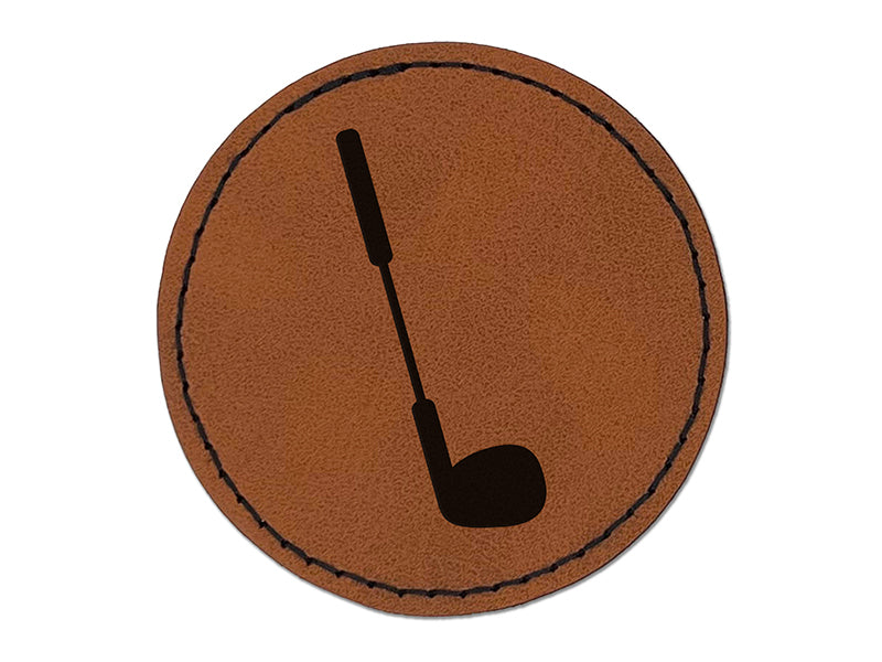 Golf Club Round Iron-On Engraved Faux Leather Patch Applique - 2.5"