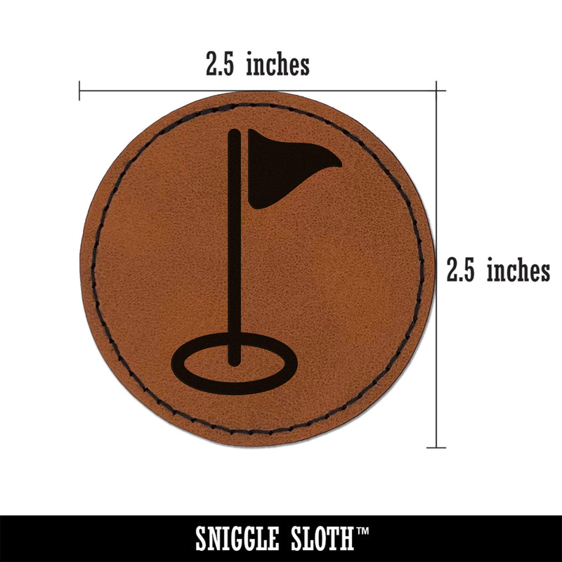Golf Hole Flag Round Iron-On Engraved Faux Leather Patch Applique - 2.5"