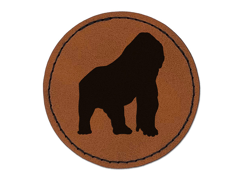 Gorilla Solid Round Iron-On Engraved Faux Leather Patch Applique - 2.5"