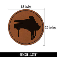 Grand Piano Music Instrument Silhouette Round Iron-On Engraved Faux Leather Patch Applique - 2.5"