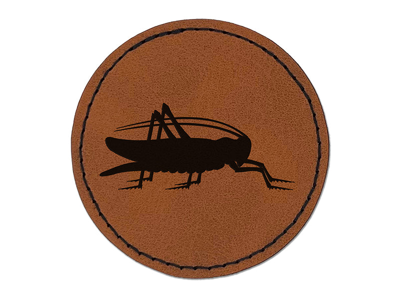 Grasshopper Insect Solid Round Iron-On Engraved Faux Leather Patch Applique - 2.5"