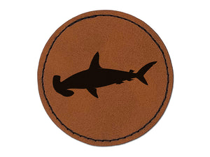 Hammerhead Shark Solid Round Iron-On Engraved Faux Leather Patch Applique - 2.5"